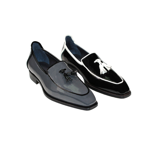 Duca Fano Men's Shoes Black/White Patent Leather-Velvet, Leather Lining Formal Loafers (D1140)-AmbrogioShoes
