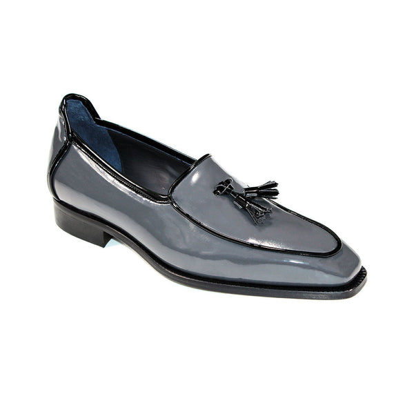 Duca Fano Men's Shoes Grey/Black Patent Leather-Velvet, Leather Lining Formal Loafers (D1141)-AmbrogioShoes