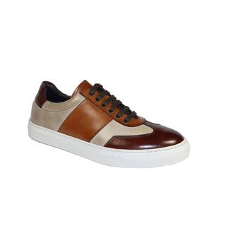 Duca Fermo Brown/Cognac/Beige Calf-Skin Leather Sneakers (D1022)