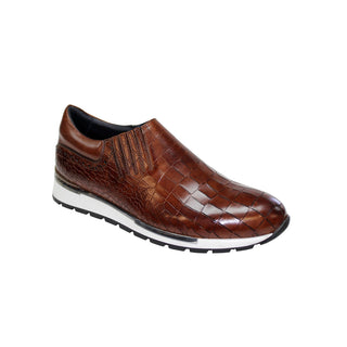 Duca Formia Brandy Calf-Skin Croc Print Leather Sneakers (D1024)