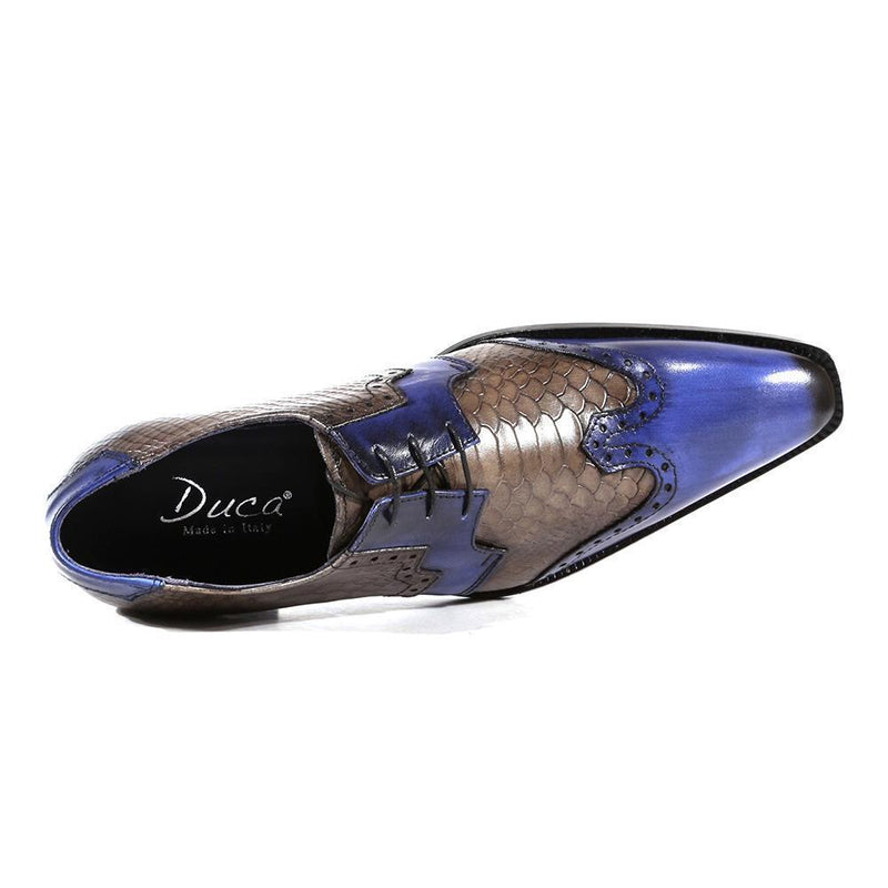 Duca Italian Mens Shoes Crust Cocco Celeste / Cenere Oxfords (D3007)-AmbrogioShoes