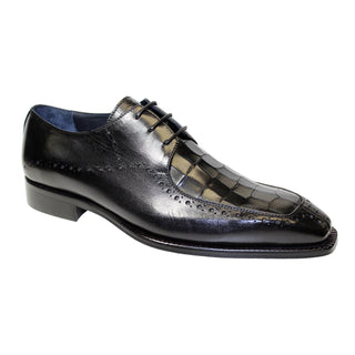 Duca Lavinio Black Calf-Skin Leather/Croco Print Oxfords (D1035)
