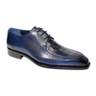 Duca Lavinio Navy Calf-Skin Leather/Croco Print Oxfords (D1037)