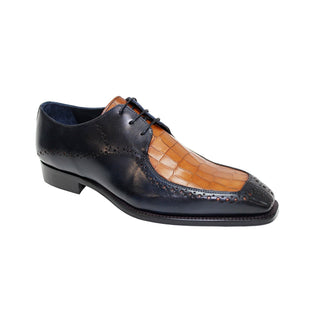 Duca Lavinio Navy/Cognac Calf-Skin Leather/Croco Print Oxfords (D1040)
