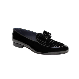 Duca Maratea Black Patent Leather/Velvet/Crystal Formal Loafers (D1041)