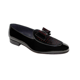 Duca Maratea Black/Red Patent Leather/Velvet/Crystal Formal Loafers (D1042)