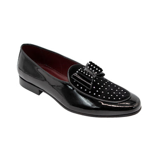 Duca Maratea Black/White Patent Leather/Velvet/Crystal Formal Loafers (D1043)