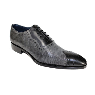 Duca Marino Black/Grey Calf-Skin Leather/Snake Print Oxfords (D1047)