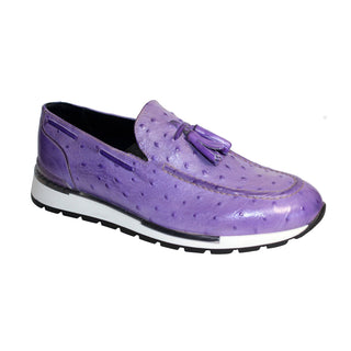 Duca Pavia Lavender Calf-Skin Ostrich Print Leather Sneakers (D1058)