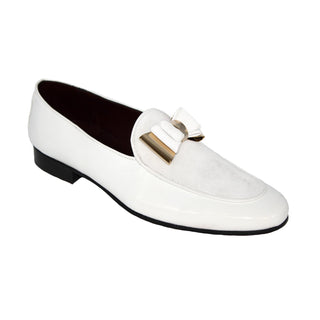 Duca Scala White/Gold Patent Leather/Velvet Formal Loafers (D1072)