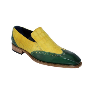 Duca Scilla Green/Yellow Calf-Skin Leather/Croco Print Loafers (D1074)