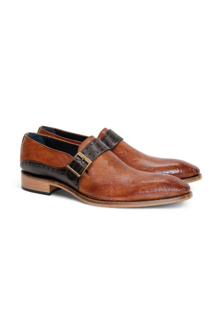 Duca Sezze Men’s Shoes Snake Embossed Calf-Skin Leather Single Monk-Strap (D1172)-AmbrogioShoes