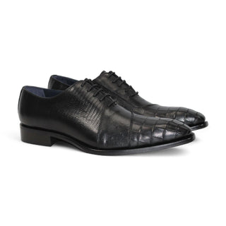 Duca Spoleto I Men's Shoes Embossed Crocodile / Ostrich / Lizard Skin Print Calf-Skin Leather Oxford (D1185)-AmbrogioShoes