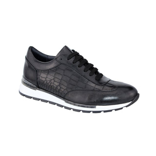 Duca Varsi Black Calf-Skin Leather/Croco Print Sneakers (D1093)