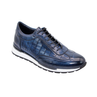 Duca Varsi Navy Calf-Skin Leather/Croco Print Sneakers (D1095)
