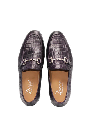 Duca Vasto Men’s Shoes Crocodile Embossed Calf-Skin Leather Horse-bit Loafer (D1178)-AmbrogioShoes