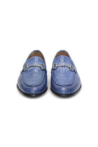 Duca Vasto Men’s Shoes Crocodile Embossed Calf-Skin Leather Horse-bit Loafer (D1178)-AmbrogioShoes