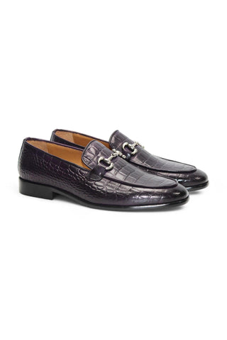 Duca Vasto Men’s Shoes Crocodile Embossed Leather Horse-bit Loafer (D1178)
