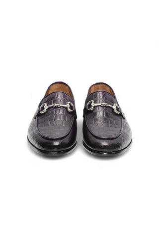 Duca Vasto Men’s Shoes Crocodile Embossed Leather Horse-bit Loafer (D1178)