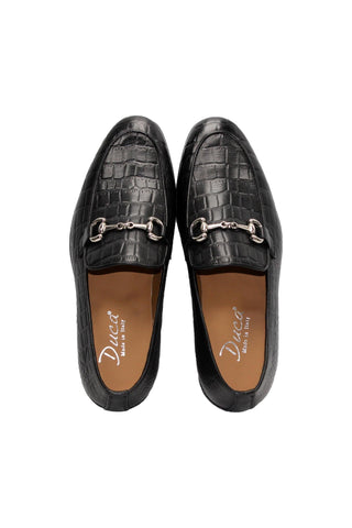 Duca Vasto Men’s Shoes Crocodile Embossed Leather Horse-bit Loafer (D1178)