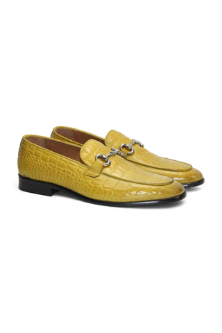 Duca Vasto Men’s Shoes Crocodile Embossed Leather Horse-bit Loafer (D1178)