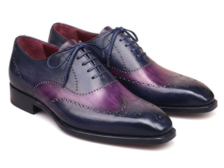 Paul Parkman navy and purple wingtip Oxford - view 1