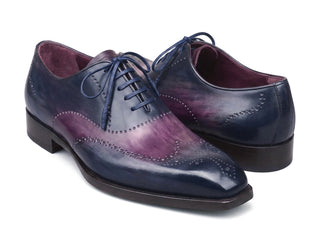 Paul Parkman navy and purple wingtip Oxford - view 3