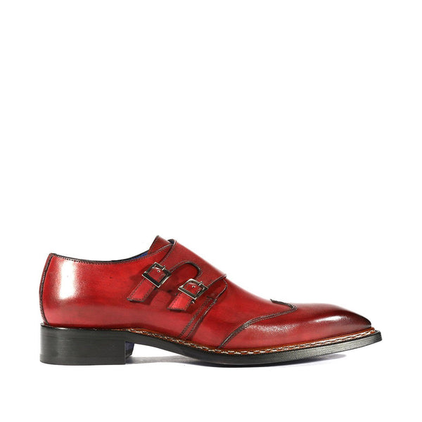 Emilio Franco Baldo Men's Designer Shoes Antique Red Calf-Skin Leather Monkstraps Loafers (EFS3602)-AmbrogioShoes