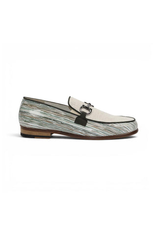 Emilio Franco EF439 Linen & Leather Horse-Bit Loafer