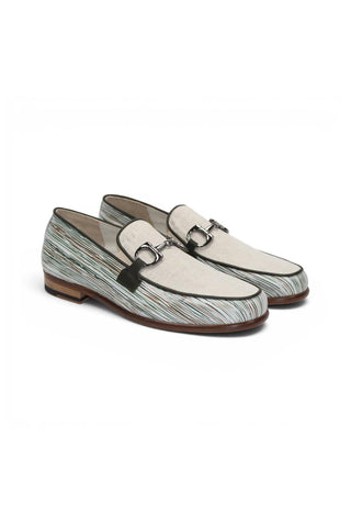 Emilio Franco EF439 Linen & Leather Horse-Bit Loafer