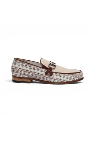 Emilio Franco EF439 Linen & Leather Horse-Bit Loafer