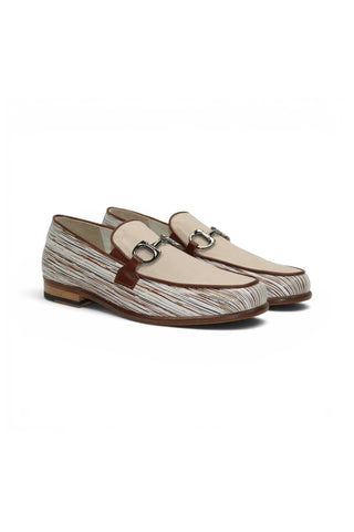 Emilio Franco EF439 Linen & Leather Horse-Bit Loafer