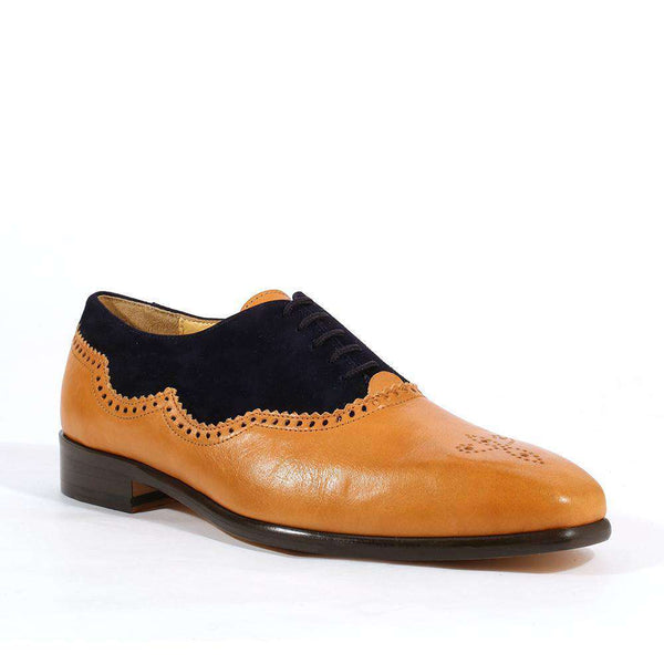 Emilio Franco Italian Mens Shoes Camel / Blue Leather and Suede Oxfords (EF1003)-AmbrogioShoes