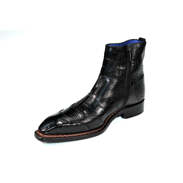 Emilio Franco Lucio Men's Shoes Black Calf-Skin Embossed Leather Boots (EF1216)-AmbrogioShoes