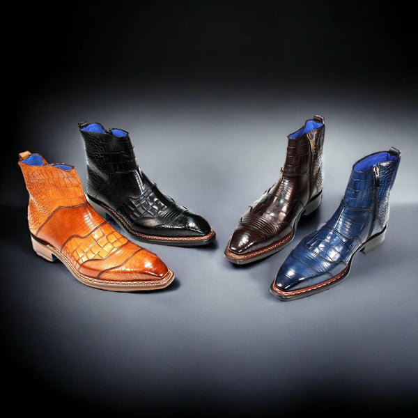 Emilio Franco Lucio Men's Shoes Chocolate Calf-Skin Embossed Leather Boots (EF1217)-AmbrogioShoes