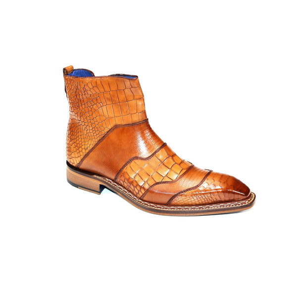 Emilio Franco Lucio Men's Shoes Cognac Calf-Skin Embossed Leather Boots (EF1218)-AmbrogioShoes