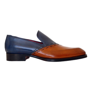 Emilio Franco Vittorio Men's Shoes Gold/Blue Calf-Skin Leather Loafers (EF1241)-AmbrogioShoes