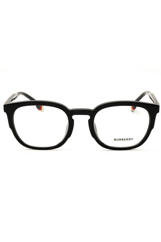 Burberry 0BE2370U unisex eyeglasses featuring a classic black round acetate frame on a white background.