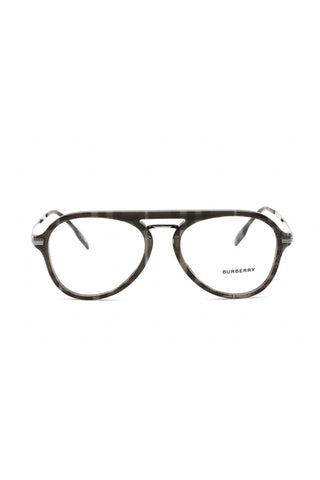 Burberry 0BE2377 men's aviator eyeglasses featuring a grey plaid plastic frame and a sleek double bridge design.