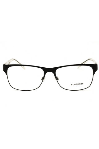 Burberry BE1289 men's rectangular eyeglasses featuring a sleek black metal frame and clear lenses.