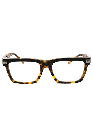 Versace 0VE3354F rectangular men's eyeglasses in tortoise acetate with black top rims and silver Medusa temple logos.