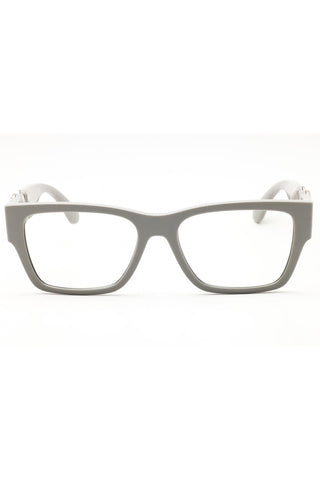 Versace 0VE3368U men's rectangular eyeglasses in matte grey acetate with signature temple detailing.