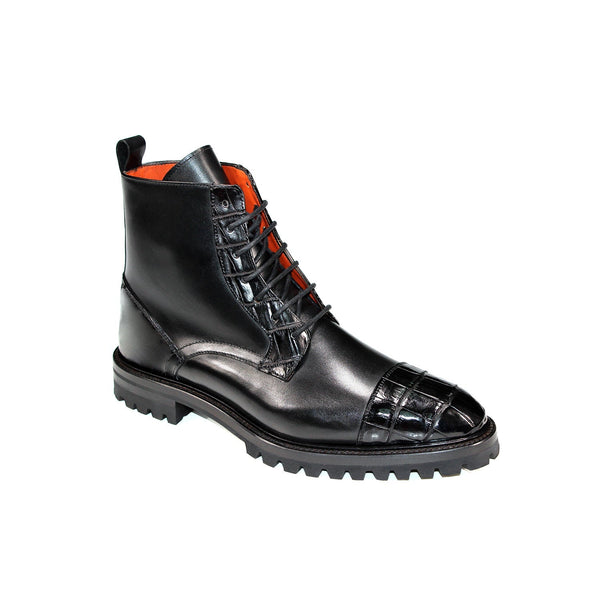 Fennix Bastian Men's Shoes Black Alligator/Calf Leather Exotic Boots (FX1132)-AmbrogioShoes