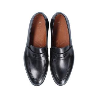 Franceschetti Eric Men's Luxury Italian Shoes Black Calf-Skin Leather Penny Loafers (FCCT1019)-AmbrogioShoes