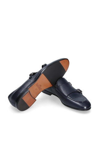 Franceschetti Ravenna Blue Tumbled Calf-Skin Leather Double Buckle Belgian Loafers (FCCT1002)-AmbrogioShoes