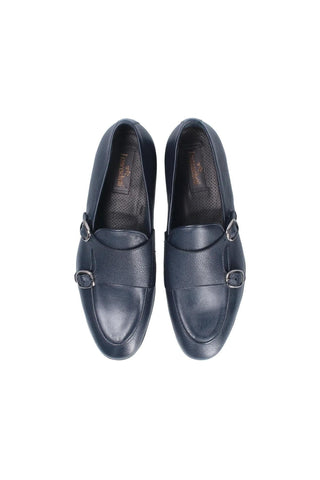 Franceschetti Ravenna Blue Tumbled Leather Double Buckle Belgian Loafers (FCCT1002)