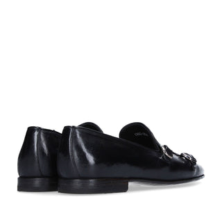 Franceschetti Sirio Men's Luxury Italian Shoes Black Horse Leather Double Buckle Belgian Loafers (FCCT1004)-AmbrogioShoes