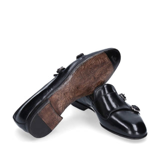 Franceschetti Sirio Men's Luxury Italian Shoes Black Horse Leather Double Buckle Belgian Loafers (FCCT1004)-AmbrogioShoes