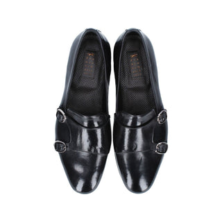 Franceschetti Sirio Men's Luxury Italian Shoes Black Horse Leather Double Buckle Belgian Loafers (FCCT1004)-AmbrogioShoes