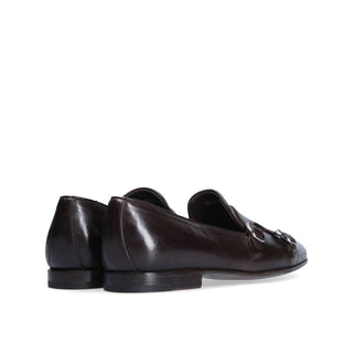 Franceschetti Sirio Men's Luxury Italian Shoes Dark Brown Horse Leather Double Buckle Belgian Loafers (FCCT1005)-AmbrogioShoes